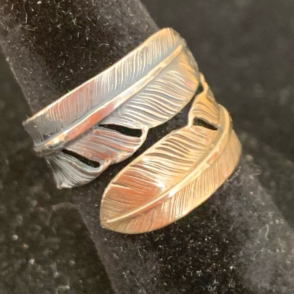 Goros Double Feather Solid Gold And Silver Ring - image 3